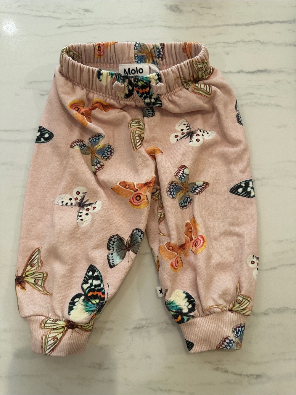 Molo Pink Butterfly Print Joggers. Size 9 months